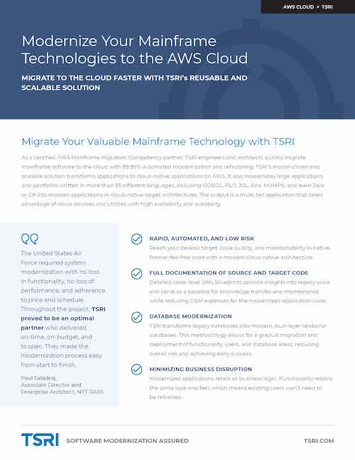 TSRI Modernize for the AWS Cloud one-sheeter